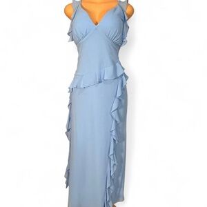 R&M Richards Light Blue Ruffle Maxi Dress